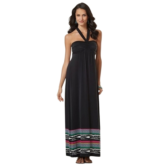 SOMA Faye Soft Black Somba Border Convertible Strap Maxi Dress Size XS - Picture 1 of 13